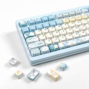 134keys Cute Keyboard Keycap PBT Blue Keycaps 60 65 75 100 Percent, MOA Profile Dye-Sublimation Custom Keycap for Cherry Gateron MX Swithes Mechanical Keyboards