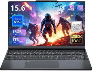 AVENKA Gaming Laptop, 15.6 Inch Laptop Computer with N150 Processor(up to 3.6GHz), 16GB RAM 1TB SSD,Backlit Keyboard, FHD 1920 * 1080,WiFi 5,BT 4.2,Fingerprint Unlocking,Win 11 Pro,laptops for Gaming