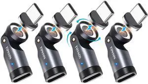 Yossos USB C to C Magnetic Adapter 240W[4 Pack] 90 Degree L Type C Magnetic Charging Cable Right Angle 180 & 360 Degree Rotating Connector Tips for Phone 1Pad Samsung LG Google