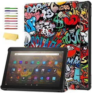 UUcovers Case for All-New Kindle Fire HD 10 Tablet (only 13th Generation, 2023 Release) 10.1" Trifold Lightweight Stand Hard Shell Cover with Auto Wake/Sleep for Fire HD 10 2023, Cool Graffiti Doodle