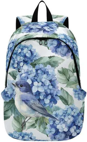 ALAZA Blue Hydrangea Flowers Bird Backpack Laptop Notebook Bag College Bag Bookbag Casual Travel Trip Daypack for Women Men Fits 15.6 Laptop