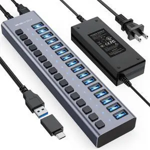 Powered USB 3.0 Hub, ACASIS 16 Ports USB 3.0 Hub with 5Gbps Data SpeedAluminum Housing, USB Hub Powered with 90W Power Adapter, USB Hub for PC/Laptop, Computer, Flash Drive, Printer, Camera