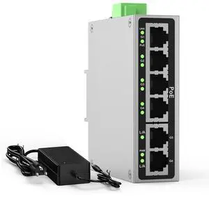 Industrial 4-Port Full Gigabit POE+ Switch with UL Power Supply, 2 Gigabit Uplink Port, Total 60W Budget, DIN-Rail POE Switch for IP Cameras, VoIP Phones, Wireless APs