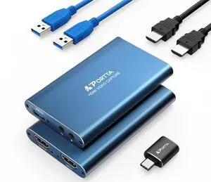 PORTTA HDMI Video Capture Card, Stream and Record in 1080P60 with Ultra-Low Latency, 4K HDMI in/Loop Out, USB 3.0 to PC Compatible with Camcorder/PS4/PS5/Xbox/Nintendo Switch 2/OBS, Midnight