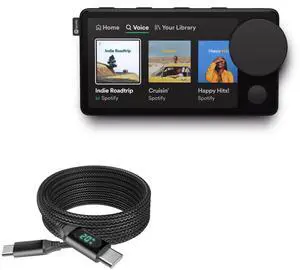 BoxWave Cable Compatible with Spotify Car Thing - PowerDisplay PD Cable (6ft) - USB-C to USB-C (100W), LED Wattage Info Extra Long Braided Nylon - Jet Black