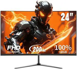 ZZA 24 Inch Gaming Monitor,200HZ|144HZ Computer Monitors,CP Screen FHD 1080P,Curved Monitor 99% sRGB,FreeSync,AMD FreeSync,Blue Light Filter,Gaming & Office,Wall Mountable