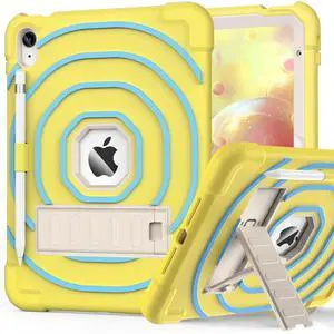 SIBEITU Kids Case for iPad (A16) 11-inch 2025/ 10th Generation 10.9-inch 2022, Shockproof Rugged Hybrid 3-Layer Protective Cover for iPad 11th/ 10th Gen with Stand & Pencil Holder (Yellow Blue)