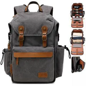 Padwa Lifestyle Gray Camera Backpack - Professional DSLR & UAV Camera Bag,Anti Theft Canvas Camera Backpack with Rain Cover,Large Capacity Photography Travel Camera Bag with Multi Compartments
