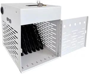 8-Device Tablet Charging Station, Lockable Steel Case Fits 14" Chromebooks, iPads, Laptops & Tablets, Secure Storage with 2 Keys, Ideal for Classrooms, Offices & Hospitals, White