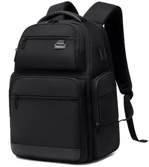 FENRUIEN Business Travel Backpack for Men,Large Capacity Laptop Backpack with USB Charging Port,Multifunctional Water Resistant Expandable Black Bag Fits 15.6 Inch computer