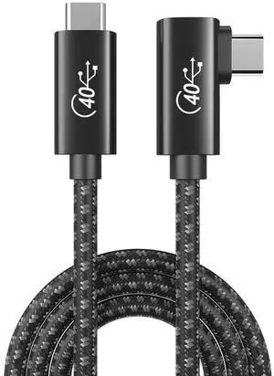 USB4 C to C Cable Right-Angled - 3.29 ft 100W Fast Charging & Data Transfer Cable  Thunderbolt 4 Compatible, 40Gbps, 8K Display, Durable Nylon Braided Cord for MacBook, Samsung, Dell, and More