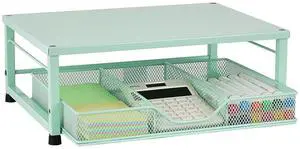 Gugsey Small Laptop Stand for Desk, Monitor Stand Riser, Office Desk Accessories, Computer Desktop Stand with Drawer for Home, Office, School (Mint Green)