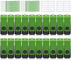 32GB USB Flash Drive 20PACK AGECASH Thumb Drive Bulk USB 2.0 Flash Drives Multi Pack Green Swivel 32GB USB Memory Stick Zip Drive Pendrive with Labels & Lanyards, USB Jump Drive Pack for Data Storage