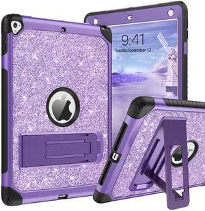 YINLAI for iPad 6th 5th Generation Case 9.7-Inch 2018/2017, iPad Pro 9.7/iPad Air 2nd Case,Glitter Sparkle Women Girls Kids Kickstand Shockproof Protective A1893/A1954/A1822/A1823 Tablet Cover,Purple