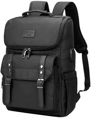 YALUNDISI Vintage Backpack Travel Laptop Backpack with usb Charging Port for Women & Men College Backpack Fits 15.6 Inch Laptop Black