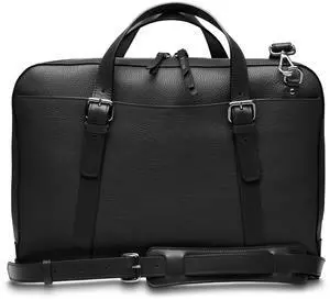 Bosca Italian Leather Laptop Work Briefcase Bag for Men - Full Grain Leather Tanned in Italy - Fits Up to 16" Laptops Slim Style Adjustable & Trolley Strap - 11.5" H x 16" W x 4" D Black