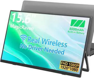 MAGICRAVEN 8000 mAh Wireless Portable Monitor, 15.6" 1080P IPS Laptop Screen, Second Computer Gaming Display with Speakers, Travel Monitor for Windows/Mac/Android/iOS/Gaming Console