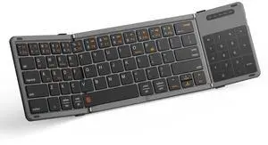 GEODMAER Foldable Bluetooth Keyboard, Portable Full Size Folding Keyboard with Touchpad, Numeric Keypad, PU Leather, Wireless TravelKeyboard for Windows Android Mac(Sync up to 3 Devices)