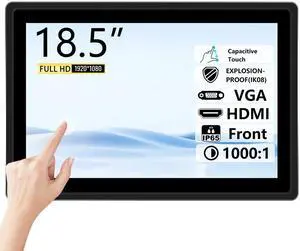 18.5-Inch Touchscreen Monitor,Capacitive Multi-Touch Industrial Monitor,16:9 Display 1080P with HDMI/VGA/DVI/USB Interface,VESA,Suitable for Offices,Automation Equipment, POS, ATM, Restaurant, Mall