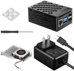 RasTech Accessories Kit for Raspberry Pi 5 with GaN 27W 5.1V5A Power Suply, Active Cooler and Case for Raspberry Pi 5 16GB/8GB/4GB/2GB Board