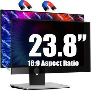 Magnetic Invisible Hidden Design Computer Privacy Screen Filter 23.8 Inch for Frameless Monitor 16:9 Aspect Ratio, Removable Anti Glare Blue Light Protector, Double Sided Reversible Eye Care Film