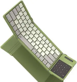 Nillkin Foldable Travel Keyboard with Touchpad & Number Pad, Bluetooth Wireless Portable Folding Full Size Keyboard with Trackpad for PC Laptop iPad Tablets Smartphone, Silicone Leather Cover, Green