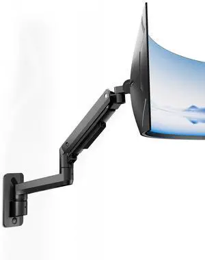 monTEK Ultra Wide Monitor Wall Mount for 17-49 Inch Screens, Heavy Duty Single Monitor Mount up to 44 lbs, Fully Adjustable Gas Spring Wall Mount, 75x75/100x100 VESA Mount, Black