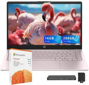 HP Stream 14" HD Laptop, Intel Processor N150, 16GB RAM, 288GB Storage(128GB UFS+160GB Docking Station Set), Intel Graphics, 1 Year Office 365, Copilot, Fast Charge, Wi-Fi, Win 11 S, Pink HP Stream 14" HD Laptop, Intel Processor N150, 16GB RAM, 288GB Storage(128GB UFS+160GB Docking Station Set), Intel Graphics, 1 Year Office 365, Copilot, Fast Charge, Wi-Fi, Win 11 S, Pink