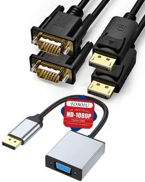 Foboiu DisplayPort to VGA Cable 6Ft 2Pack and Display Port to VGA Adapter Aluminium Foboiu DisplayPort to VGA Cable 6Ft 2Pack and Display Port to VGA Adapter Aluminium