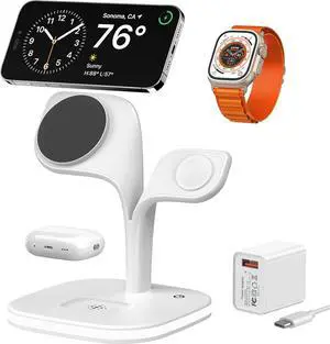 Magsafe Charger Stand,Charging Station for Multiple Devices,Wireless Charger for iPhone 17 Air 16 15 14 13 12 Series,Apple Watch Series 1-10/Ultra,AirPods Pro with LED and Adapter (White)