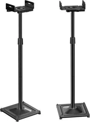 Universal Speaker Stands for Surround Sound -Height Adjustable Extend 33.3to 45.1, Floor Speaker Stand for Satellite & Studio & Bookshelf Speakers up to 11LBS,1 Pair Black, PSSS2