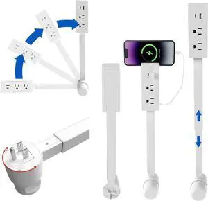Electrical Outlet Extender Features USB-A, USB-C, and 2 AC Electrical Outlet Extender Stick for Hard to Reach Spaces Extends 22"-27", Rotates 180°. Use Behind Couches, Nightstands, Desks, and More