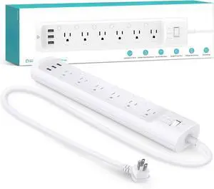 Plug Power Strip HS300, Surge Protector with 6 Individually Controlled Smart Outlets and 3 USB Ports, Works with Alexa & Google Home, No Hub Required , White