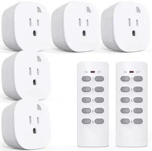Remote Control Outlet Wireless Light Switch for Household Appliances, Expandable Remote Light Switch Kit, Up to 100 ft Range, FCC Certified, ETL Listed, White (5 Outlets + 2 Remotes)