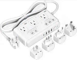 220V to 110V Voltage Converter, Universal Travel Adapter with 4 USB Charger (1 USB C), 3 AC Sockets and EU/UK/AU/IT Plug Power Adaptor, Step Down Transformer Outlet Converters for International