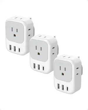 US to UK Plug Adapter 3 Pack, Type G Adapter for Travel with 4 Outlets 3 USB Charger(1 USB C), Ireland Power Adaptor for USA to England London Scotland Dubai Singapore Hong Kong Qatar