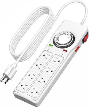 8 Outlet Surge Protector with Mechanical Timer (4 Outlets Timed, 4 Outlets Always On) - White