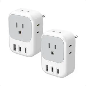2 Pack European Travel Plug Adapter (No Voltage Conversion), US to Europe Plug Adapter with 4 Electrical Outlets 3 USB Ports (2 USB C), Type C Power Adaptor for EU Italy Iceland Spain