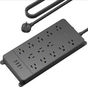 Surge Protector Power Strip, 4000 Joules, ETL Listed, 13 Widely-Spaced Outlets Expansion with USB C Ports, Low-Profile Flat Plug, Wall Mountable, 5ft Extension Cord, 14AWG Heavy Duty, Black