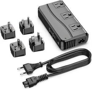 Universal Travel Adapter 100-220V to 110V Voltage Converter 250W with 6A 4-Port USB Charging 3 AC Sockets and EU/UK/AU/US/India Worldwide Plug Adapter (Black)