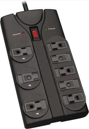 TLP808B 8 Outlet Surge Protector Power Strip, 8ft Cord Right Angle Plug, Black, Lifetime Insurance