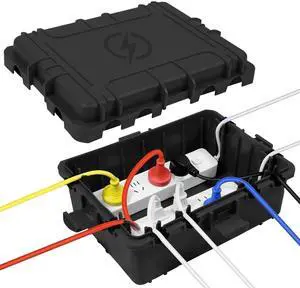 Large Outdoor Electrical Box Waterproof, IP54 Extension Cord Cover Weatherproof Outdoor Outlet Covers, Protect Power Strip, Timer Outlet, Plug, Socket, Holiday Light, Black (12 x 9X 5 inch)