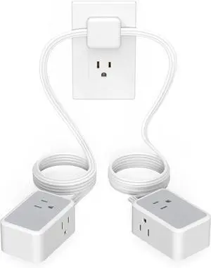 Twin Extension Cord 12 FT, Double Ended Flat Plug Surge Protector Power Strip, 3 Non Blocking Outlets 6 Feet Power Splitter Each Side, Dual Split Outlet Extension for Home Office Dorm Room