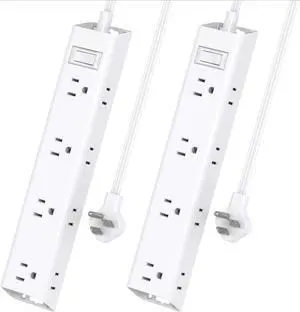 2 Pack Surge Protector Power Strip - Flat Plug Extension Cord, 12 Outlet Extender 3 Sides with Overload Protection, 5ft, 1050J, Wall Mount Multi Plug Adapter for Home Office College Dorm Essentials