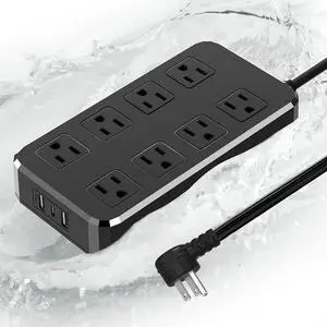 Outdoor Power Strip Weatherproof, Waterproof Surge Protector with 8 Wide Outlet with 3 USB Ports, 6FT Extension Cord,1875W Overload Protection,Outlet Extender for Christmas Lights ETL Listed Black