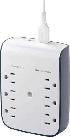 6-Outlet Wall Surge Protector w/ 2 USB-A Ports, Wall-Mountable Surge Protector for Home, Office, Travel, Computer Desktop, Laptop, Phone Charger, & More - 900 Joules of Protection