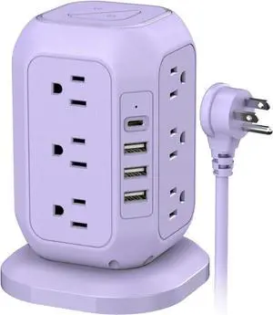 USB C Power Strip Tower, Surge Protector with 12 AC Outlet and 4 USB Ports, 10 FT Extension Cord, 1200J Power Strip Surge Protector, USB Charging Station, Office Supplies, Dorm Essentials, Woman