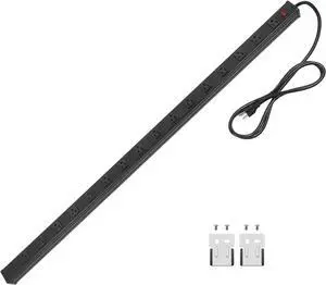 Long Heavy Duty 16 Outlet Large Metal Garage Workshop Multi Wide Industrial Power Strip. 6FT Cord 15A, 125V, 1875W (Black)