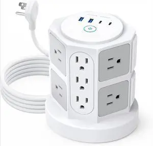 Tower Surge Protector Power Strip with 14 Widely Spaced Outlets, 4 USB Ports(2 USB C), 2100J Surge Protection, 6 Feet Extension Cord with Multiple Outlets, Office Desk Supplies, Dorm Essentials