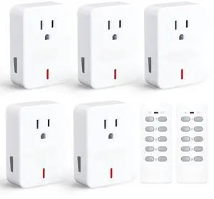 Remote Control Outlet Wireless Light Switch for Household Appliances, Expandable Remote Light Switch Kit, Up to 100 ft Range, White (5 Outlets + 2 Remotes)